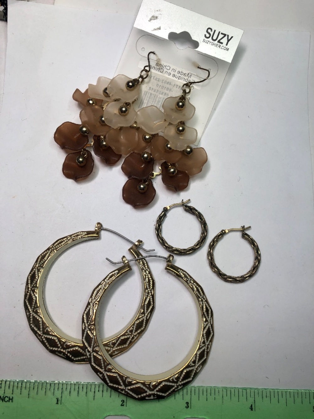 3 pair earrings lot dangle hoop